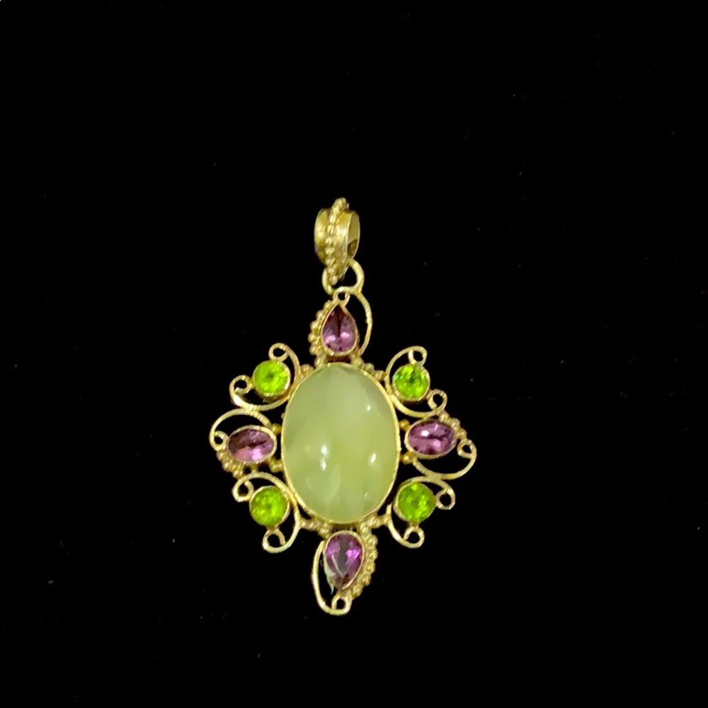 Nepal Sterling Silver Pendent Shell Amethyst Peridot - Picture 2 of 7